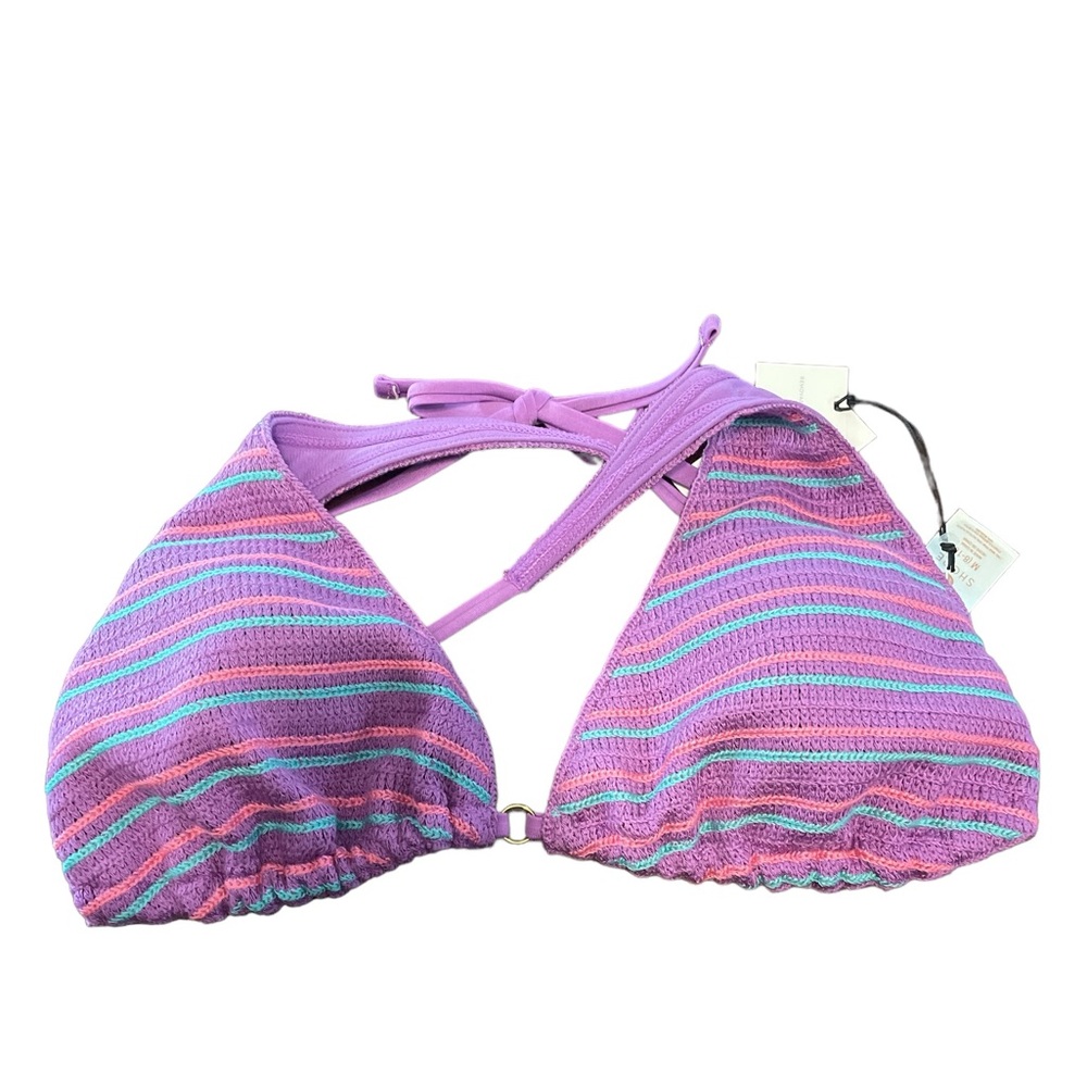 Women's medium 8-10 Shade & Shore Purple Pink & Blue‎ Striped Bikini Top